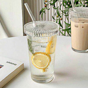 Tumbler‎ Stripe ith Lid and Straw Drinking Glass Cup